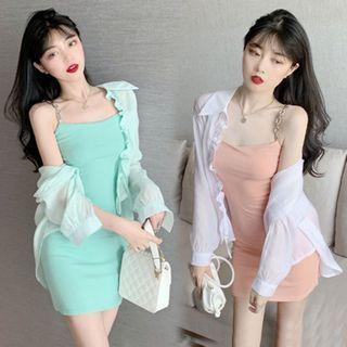 Chain Strap Mini Sheath Dress / Plain Shirt