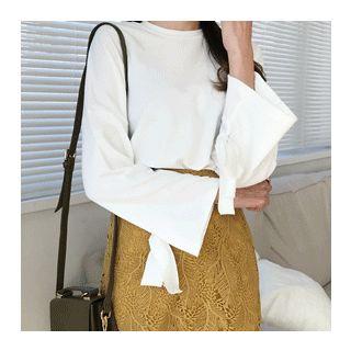 Drop-shoulder Long Bell-sleeve T-shirt