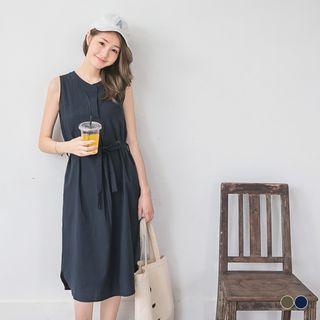 Front Buttons Sleeveless Long Dress