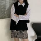 Plain Shirt / Sweater Vest / Zebra Print Mini A-line Skirt