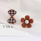 Flower Houndstooth Bow Asymmetrical Earring Stud Earring - 1 Pair - S925 Silver Stud - Brown - One Size