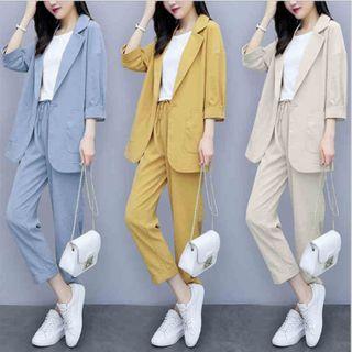 Set: 3/4-sleeve Blazer + Cropped Straight-fit Pants