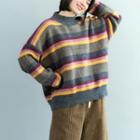 Color Block Sweater Stripes - Gray & Pink - One Size
