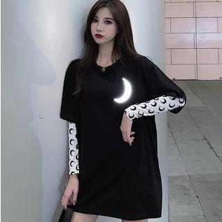 Crescent Print Elbow-sleeve T-shirt
