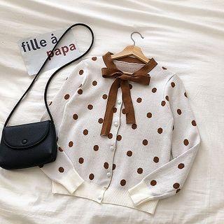 Polka Dot Lace-up Long-sleeve Knit Top