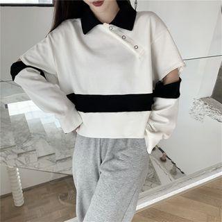 Two Tone Cutout Polo Shirt