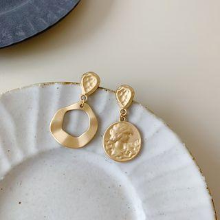 Non-matching Irregular Alloy Hoop Dangle Earring 1 Pair - Gold - One Size