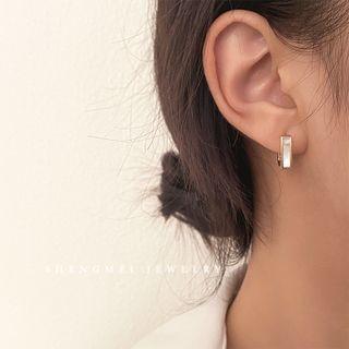 Rectangle Stud Earring 1 Pair - Gold & White - One Size