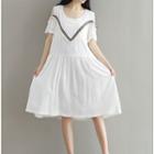 Embroidered Fringed Cut Out Shoulder Short Sleeve Dress