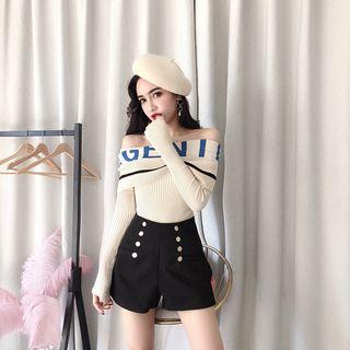 Off-shoulder Letter Knit Top