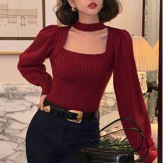 Square-neck Halter Knit Top