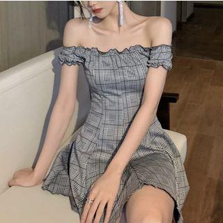 Plaid Off-shoulder Dress