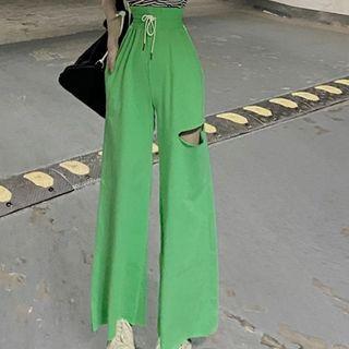 Striped Open-back Camisole Top / Distressed Wide-leg Pants