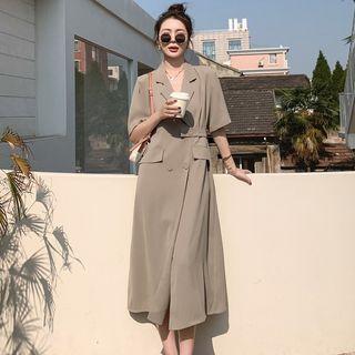 Short-sleeve Double Breasted Midi Blazer Dress