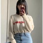 Long-sleeve Printed Knit Sweater Off-white - One Size
