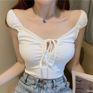 Cap-sleeve Tie-front Crop Top