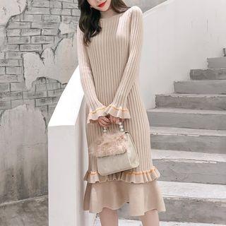 Contrast-trim Ruffle-hem Midi Sweater Dress