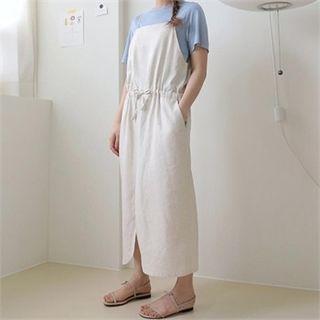 Spaghetti-strap Drawstring-waist Midi Dress