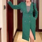 Double Breasted Checkerboard Panel Long Coat