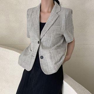 Short-sleeve Linen Blend Blazer Gray - One Size