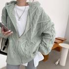 Cable-knit Loose-fit Hooded Cardigan