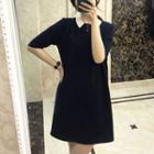 Color Panel Elbow Sleeve Polo Shirt Dress