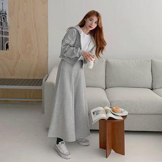 Set: Napped Cropped Hoodie + A-line Maxi Skirt