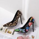 Faux Leather Printed High-heel Pointed Pumps