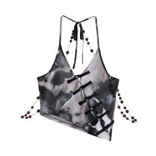 Halter-neck Tie-dyed Asymmetrical Crop Top