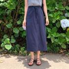 Drawstring-waist Slit-back Linen Skirt