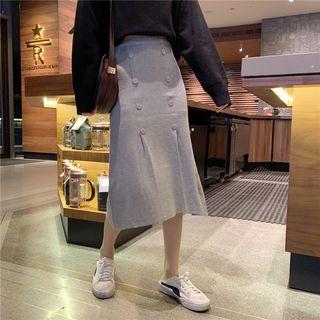 Buttoned Knitted A-line Skirt