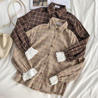 Eyelet Lace Panel Plaid Shirt
