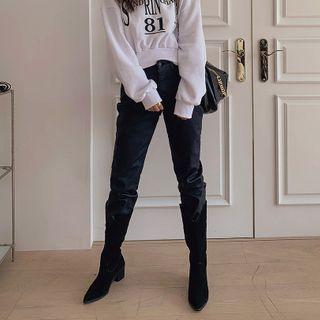Coated Fleece-lined Straight-cut Pants