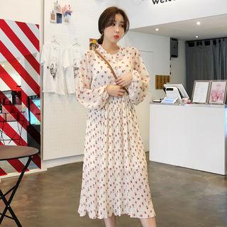 Pleated-hem Floral Print Dress Ivory - One Size