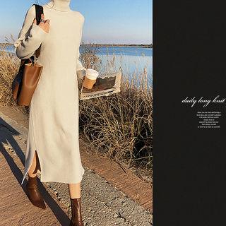 Turtleneck Rib Knit Long Dress