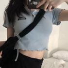 Frill-hem Short-sleeve Cropped Top
