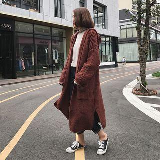 Open-front Hooded Long Chunky Knit Cardigan
