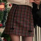 Tie-neck Jacket / Long-sleeve Blouse / Plaid Mini Pencil Skirt