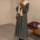 Floral Midi A-line Dress / Knit Shawl