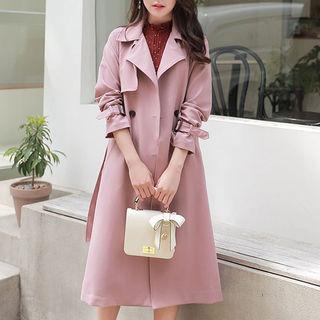 Flap Belted Double-breasted Long Trench Coat