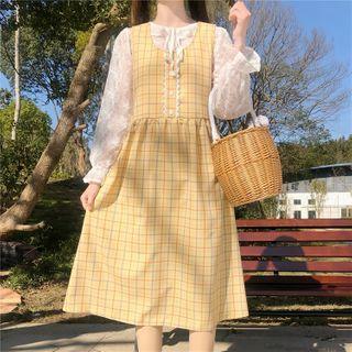 Plaid Overall Dress / Lace Top