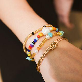 Set: Bead / Faux Pearl Bracelet (assorted Designs) 0447 - Set Of 4 - Gold - One Size