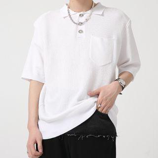 Short-sleeve Collar Pocket Detail Knit Top