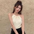 Halter Collared Open Back Cable Knit Top