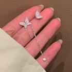 Butterfly Rhinestone Asymmetrical Earring Silver - One Size