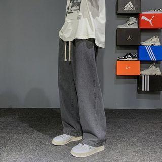 High-waist Drawstring Wide-leg Jeans