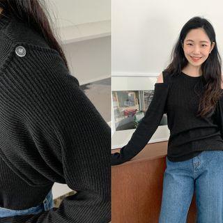 Cold-shoulder Ribbed Top