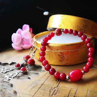 Set: Ceramic Bead Bracelet + Drop Earring