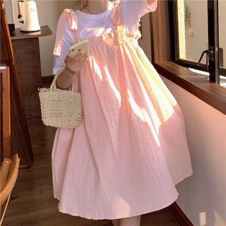 Sleeveless Ribbon A-line Dress Pink - One Size