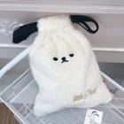 Chenille Dog Drawstring Pouch Off-white - One Size